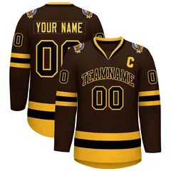Brown Black-Gold Classic Style Hockey Jersey 1