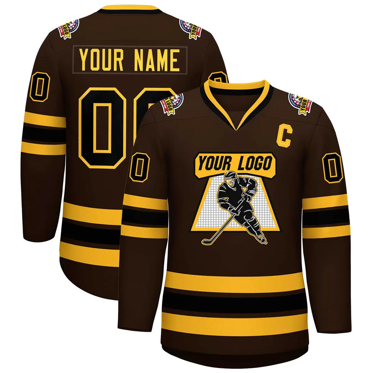 Brown Black-Gold Classic Style Hockey Jersey
