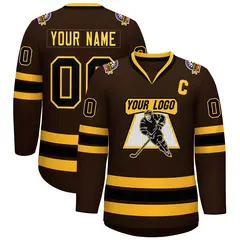 Brown Black-Gold Classic Style Hockey Jersey 1