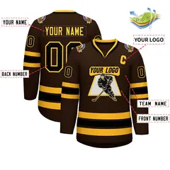 Brown Black-Gold Classic Style Hockey Jersey 2