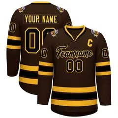 Brown Black-Gold Classic Style Hockey Jersey 1