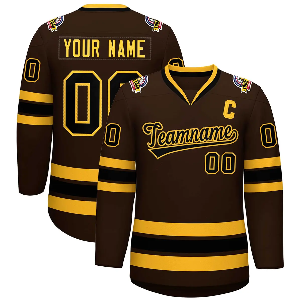 Brown Black-Gold Classic Style Hockey Jersey