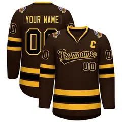 Brown Black-Gold Classic Style Hockey Jersey 1
