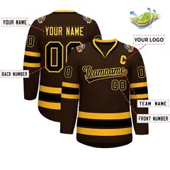 Brown Black-Gold Classic Style Hockey Jersey 2