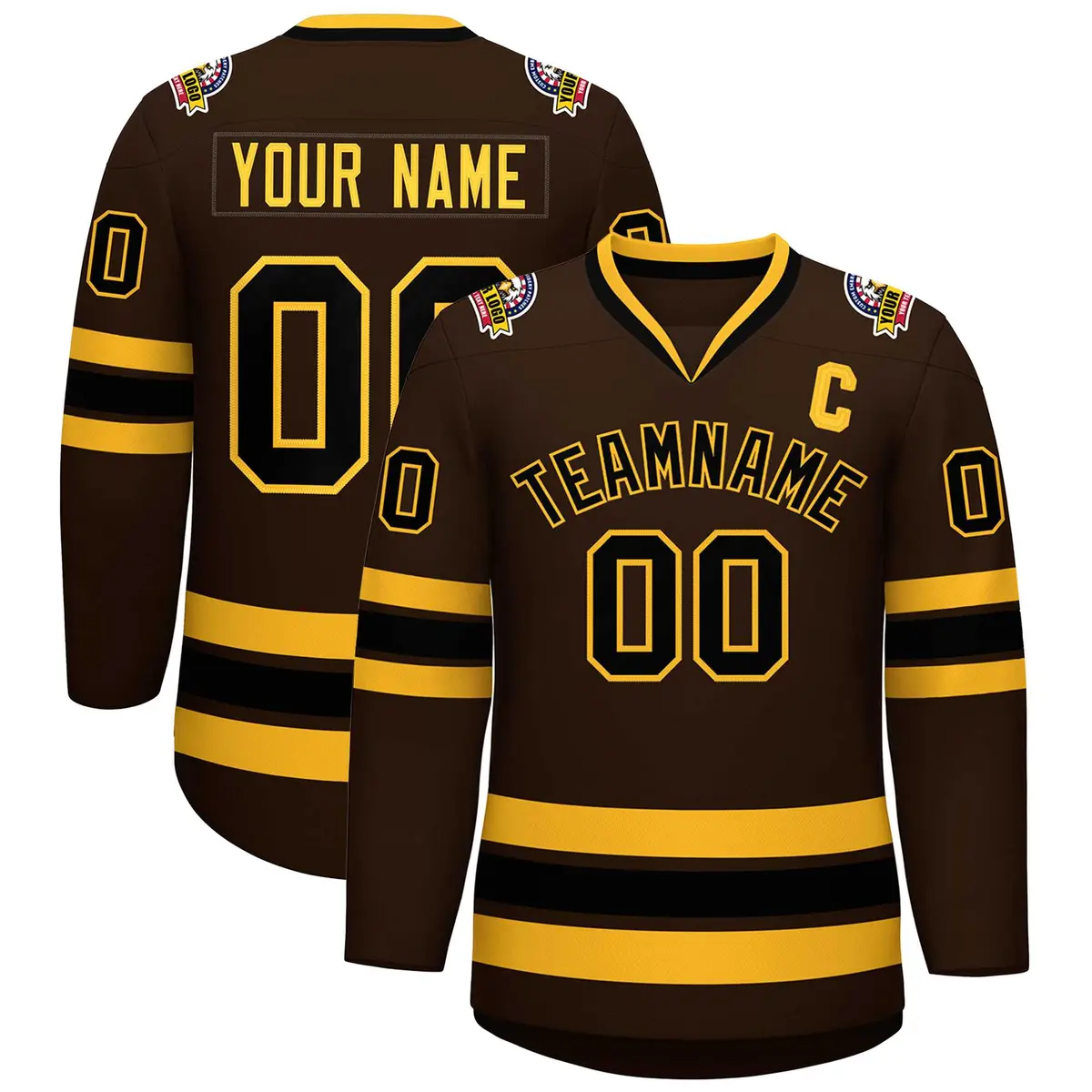 Brown Black-Gold Classic Style Hockey Jersey