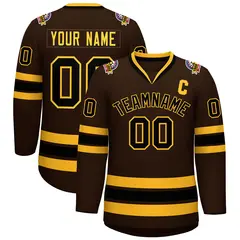 Brown Black-Gold Classic Style Hockey Jersey 1