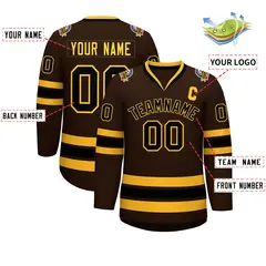 Brown Black-Gold Classic Style Hockey Jersey 2