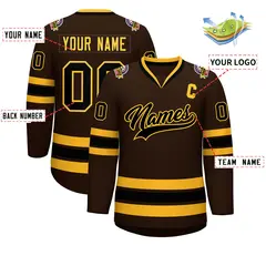 Brown Black-Gold Classic Style Hockey Jersey 2
