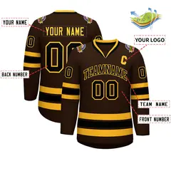 Brown Black-Gold Classic Style Hockey Jersey 2