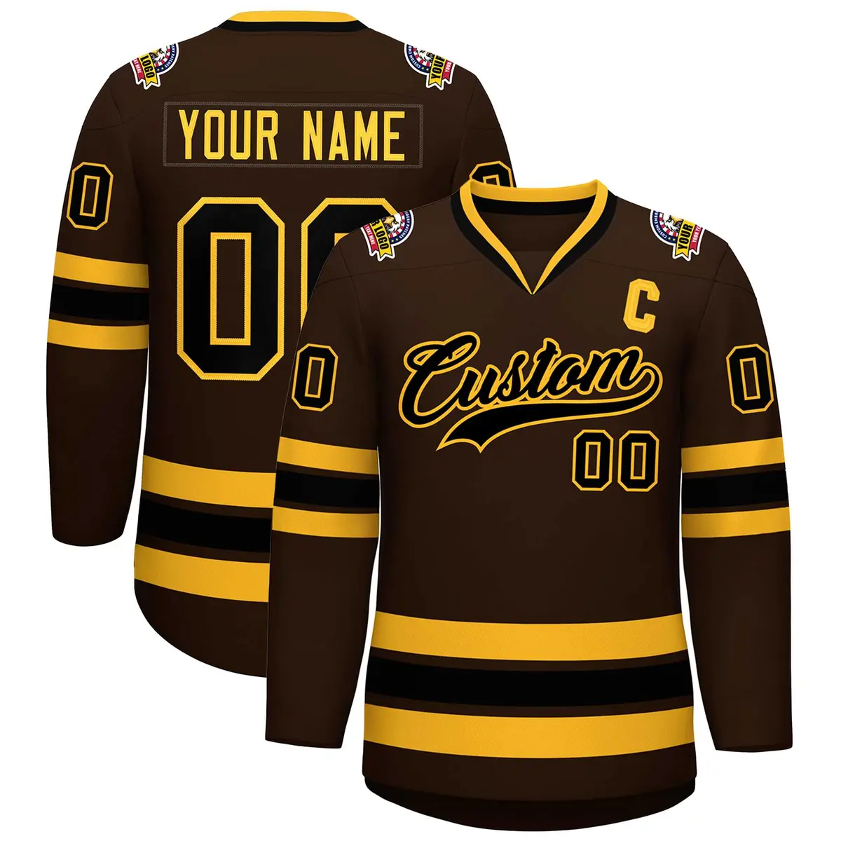 Brown Black-Gold Classic Style Hockey Jersey