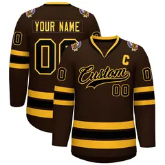 Brown Black-Gold Classic Style Hockey Jersey 1