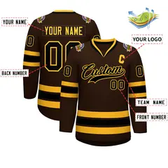 Brown Black-Gold Classic Style Hockey Jersey 2