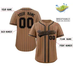 Brown Black Stripe Full Button Baseball Jersey 2