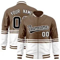 Brown Black-White Color Block Varsity Letterman Bomber Jacket 1