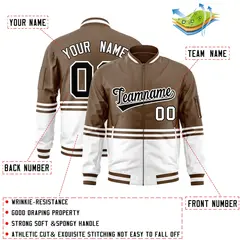 Brown Black-White Color Block Varsity Letterman Bomber Jacket 2
