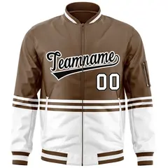 Brown Black-White Color Block Varsity Letterman Bomber Jacket 3