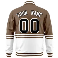 Brown Black-White Color Block Varsity Letterman Bomber Jacket 4