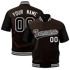 Brown Black White Full-Snap Short Sleeve Varsity Jacket 1
