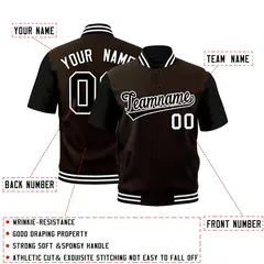Brown Black White Full-Snap Short Sleeve Varsity Jacket 2