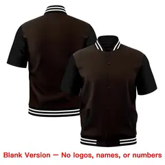 Brown Black White Full-Snap Short Sleeve Varsity Jacket 7