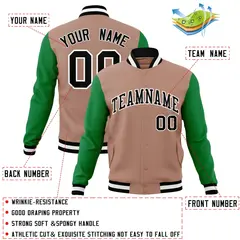 Brown Black-White Raglan Varsity Full-Snap Letterman Jacket 4