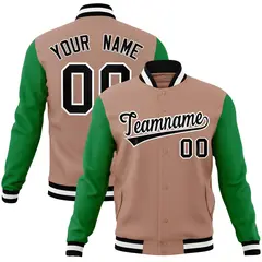 Brown Black-White Raglan Varsity Full-Snap Letterman Jacket