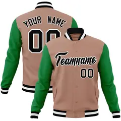 Brown Black-White Raglan Varsity Full-Snap Letterman Jacket 1