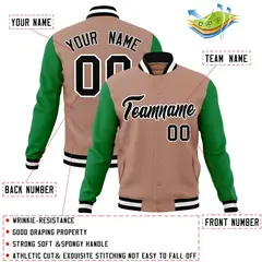 Brown Black-White Raglan Varsity Full-Snap Letterman Jacket 4