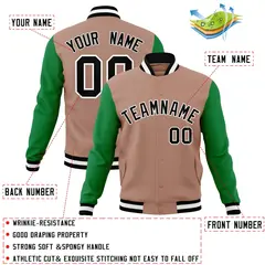Brown Black-White Raglan Varsity Full-Snap Letterman Jacket 4