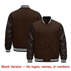Brown Black White Varsity Jacket with Faux Leather Sleeves 6