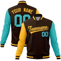 Brown Bright Green-Gold Full-Snap Raglan Varsity Letterman Jacket 1