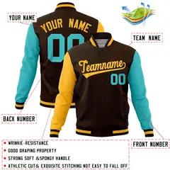 Brown Bright Green-Gold Full-Snap Raglan Varsity Letterman Jacket 4