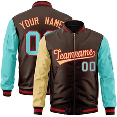 Brown Bright Green-Khaki Varsity Raglan Letterman Bomber Jacket 1