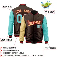 Brown Bright Green-Khaki Varsity Raglan Letterman Bomber Jacket 2