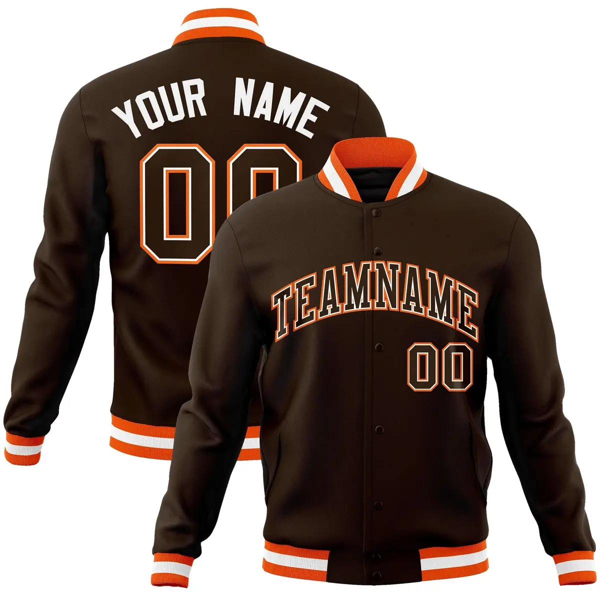 Brown Brown-White Varsity Full-Snap Letterman Jacket