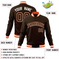 Brown Brown-White Varsity Full-Snap Letterman Jacket 4
