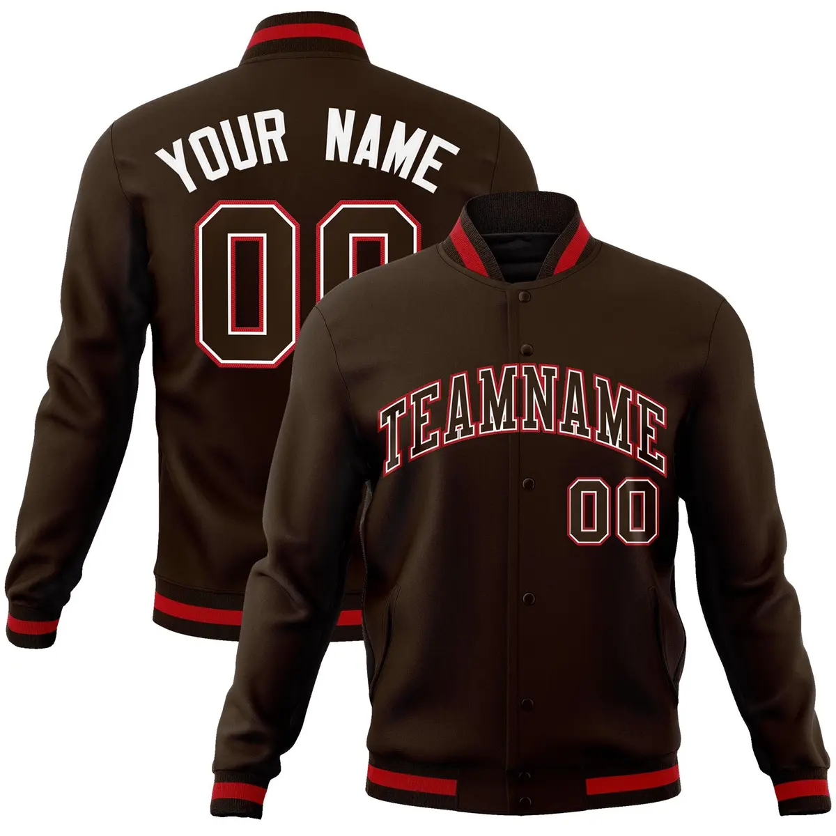 Brown Brown-White Varsity Full-Snap Letterman Jacket