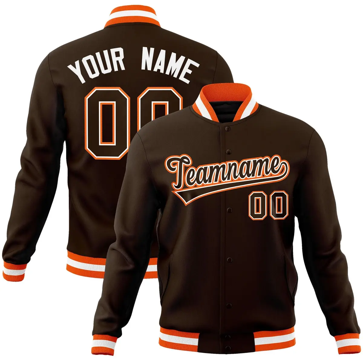 Brown Brown-White Varsity Full-Snap Letterman Jacket