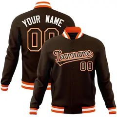 Brown Brown-White Varsity Full-Snap Letterman Jacket 1
