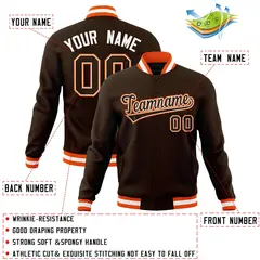 Brown Brown-White Varsity Full-Snap Letterman Jacket 4