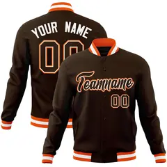 Brown Brown-White Varsity Full-Snap Letterman Jacket 1