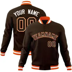 Brown Brown-White Varsity Full-Snap Letterman Jacket 1