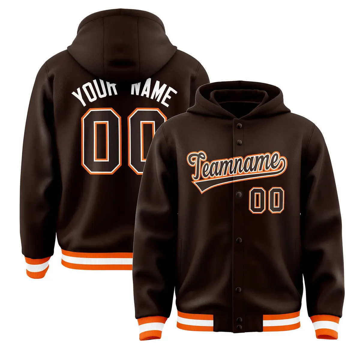 Brown Brown-White Varsity Letterman Classic Hoodie Jacket