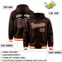 Brown Brown-White Varsity Letterman Classic Hoodie Jacket 4