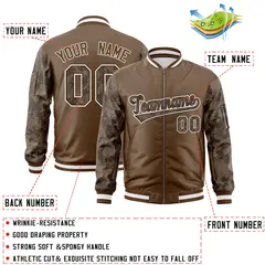 Brown Camo Raglan Varsity Full-Zip Letterman Bomber Jacket 2