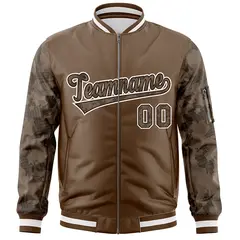 Brown Camo Raglan Varsity Full-Zip Letterman Bomber Jacket 3