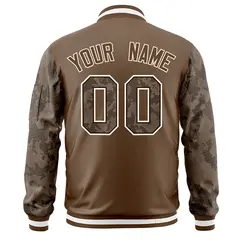 Brown Camo Raglan Varsity Full-Zip Letterman Bomber Jacket 4
