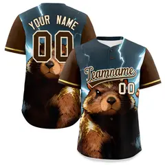 Brown Cream Animal Graffiti Pattern Baseball Jersey 1