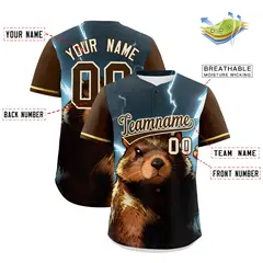Brown Cream Animal Graffiti Pattern Baseball Jersey 2