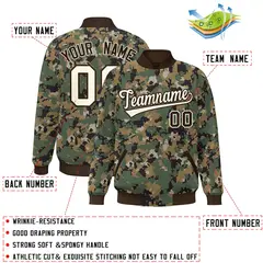 Brown Cream Camo Varsity Letterman Bomber Jacket 2